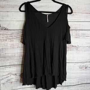 Free People Black Cold Shoulder Tunic Top Small Linen Blend Boho Flowy